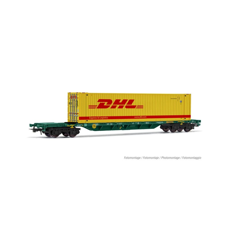 CONTAINER WAGON WITH 4 SGNSS AXLES, GREEN DELIVERY WITH 45 DHL CONTAINER, Ep V-VI, BY RIVAROSSI HR6575