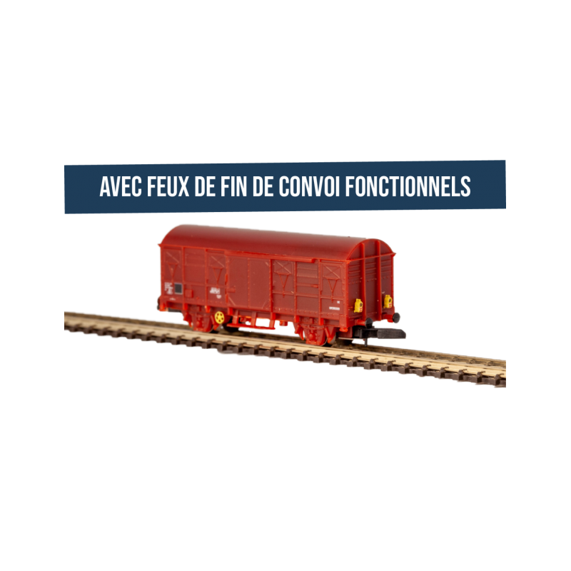 WAGON G4 COUVERT SNCF EP IV AVEC FEUX DE FIN DE CONVOI FONCTIONNEL DE AZAR MODELS W02-STX