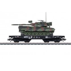 1 FLAT WAGON Rlmmps TRANSPORT OF HEAVY LOADS, WITH LEOPARD 1A1 TANK, DB, HO, EpIV, BY MARKLIN 48876