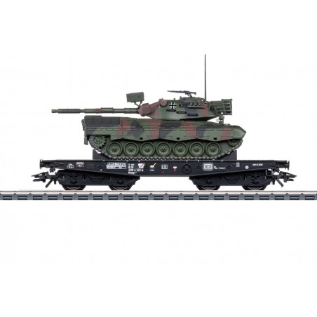 1 FLAT WAGON Rlmmps TRANSPORT OF HEAVY LOADS, WITH LEOPARD 1A1 TANK, DB, HO, EpIV, BY MARKLIN 48876