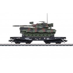 1 FLAT WAGON Rlmmps TRANSPORT OF HEAVY LOADS, WITH LEOPARD 1A1 TANK, DB, HO, EpIV, BY MARKLIN 48877