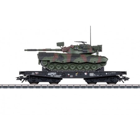 1 FLAT WAGON Rlmmps TRANSPORT OF HEAVY LOADS, WITH LEOPARD 1A1 TANK, DB, HO, EpIV, BY MARKLIN 48877