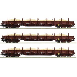 SET OF 3 STORAGE WAGONS TYPE Res LOADED WITH SAND BY ROCO 77042