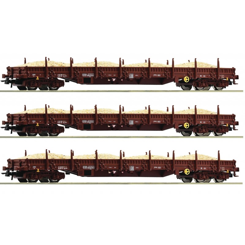 SET OF 3 STORAGE WAGONS TYPE Res LOADED WITH SAND BY ROCO 77042