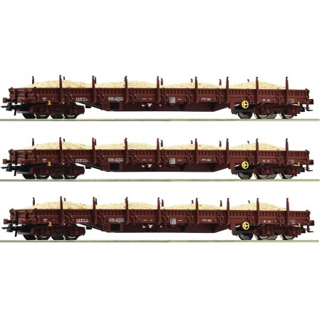 SET OF 3 STORAGE WAGONS TYPE Res LOADED WITH SAND BY ROCO 77042