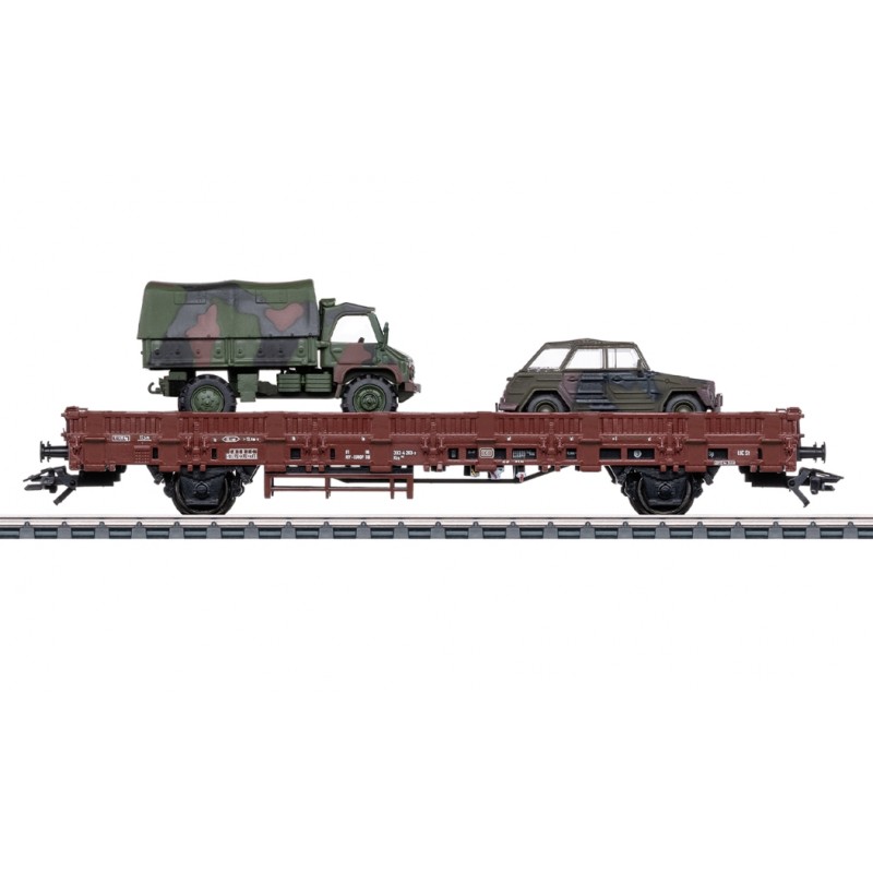 1 WAGON IN RANCHERS Kbs443 TRANSPORT OF MILITARY VEHICLES, WITH VW181 CAR AND A UNIMOG S404, DB, HO, EpIV, BY MARKLIN 46929 1 WAGON IN RANCHERS Kbs443 TRANSPORT OF MILITARY VEHICLES, WITH VW181 CAR AND A UNIMOG S404, DB, HO, EpIV, BY MARKLIN 46929