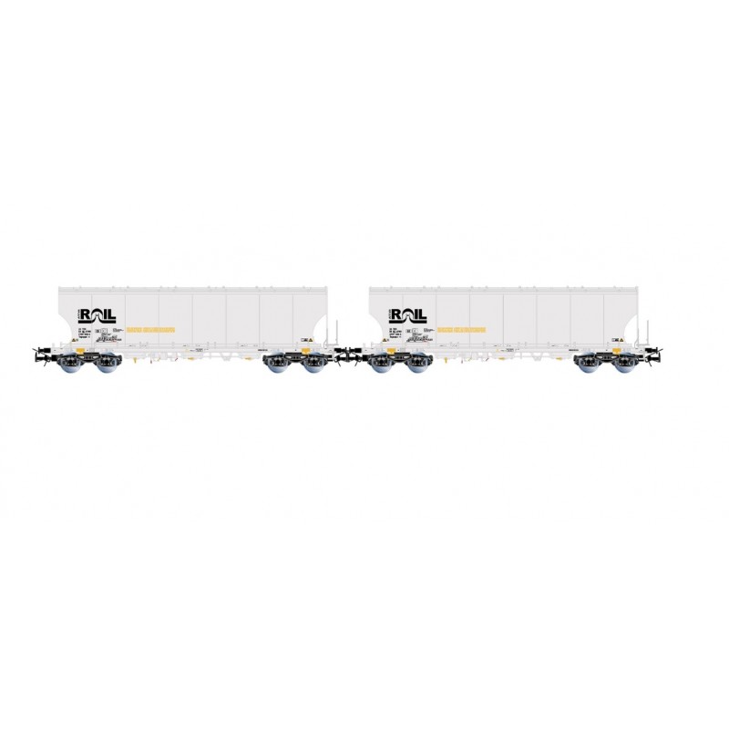 1 BOX OF 2 SILOS WAGONS 4 AXLES ROUND WALLS, ATIR RAIL, LIGHT GREY, HO, EpVI, BY RIVAROSSI HR6675 1 BOX OF 2 SILOS WAGONS 4 AXLES ROUND WALLS, ATIR RAIL, LIGHT GREY, HO, EpVI, BY RIVAROSSI HR6675