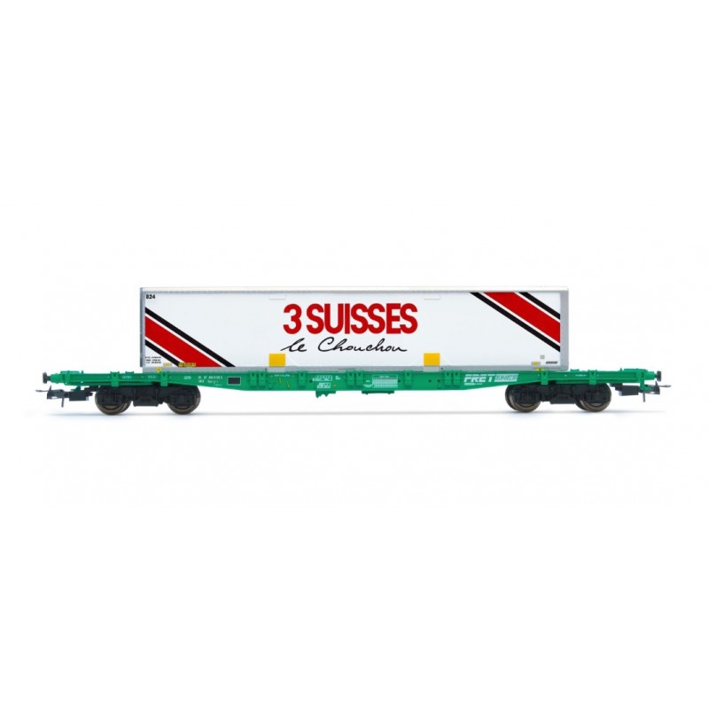 1 CONTAINER FLAT WAGON, S70, SNCF, WITH CONTAINER 3 SWITZERLAND, HO, EpIV, BY JOUEF HJ6277 1 CONTAINER FLAT WAGON, S70, SNCF, WITH CONTAINER 3 SWITZERLAND, HO, EpIV, BY JOUEF HJ6277
