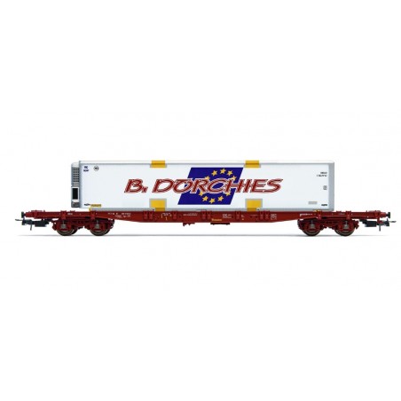 1 TOUAX CONTAINER CARRY WAGON, S70, 4 AXLES, SNCF, WITH 1 MOBILE BODY B DORCHIES, HO, EpIV, BY JOUEF HJ6279