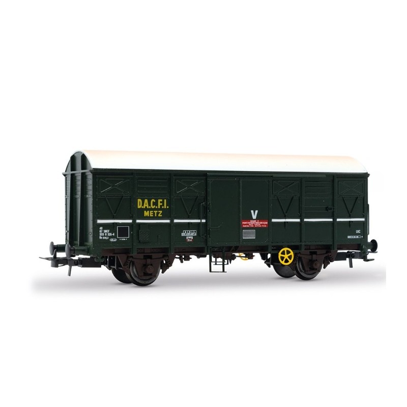 1 COVERED WAGON, G4, DACFI, 2 AXLES, SNCF, METZ GREEN LIVERY, HO, EpV, BY JOUEF HJ6290