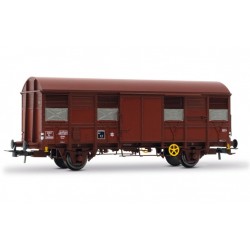 1 COVERED WAGON, K4, 2 AXLES, SNCF, HO, EpIII, RED REAR LIGHTS, BY JOUEF HJ6291
