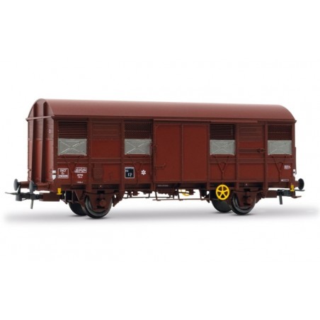 1 COVERED WAGON, K4, 2 AXLES, SNCF, HO, EpIII, RED REAR LIGHTS, BY JOUEF HJ6291