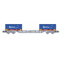 1 CONTAINER CARRIAGE, 4 AXLES, Sgss, NOVATRANS, AND 2 BLUE CONTAINERS, SNCF, HO, EpV, BY JOUEF HJ6303