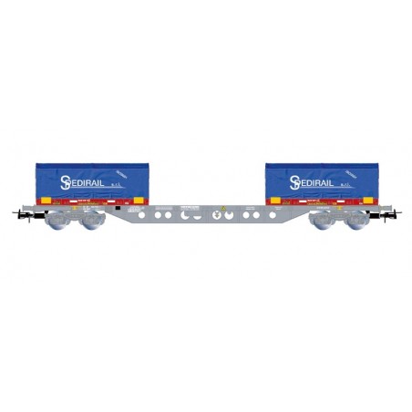 1 CONTAINER CARRIAGE, 4 AXLES, Sgss, NOVATRANS, AND 2 BLUE CONTAINERS, SNCF, HO, EpV, BY JOUEF HJ6303