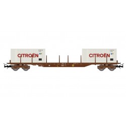 1 FLAT WAGON, 4 AXLES, TYPE Rs, SNCF, HO, EpIV, AND 2 CITROEN CONTAINERS, BY JOUEF HJ6310