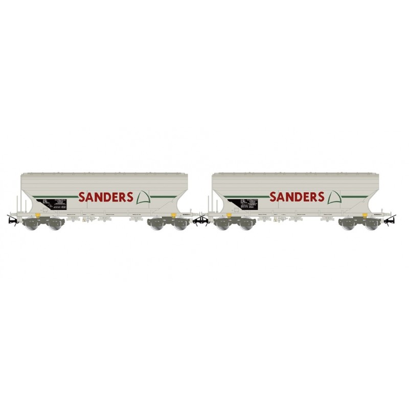 1 BOX OF 2 CEREAL HOPPER WAGONS, 4 AXLES, SANDERS, SNCF, HO, EpV, BY JOUEF HJ6312