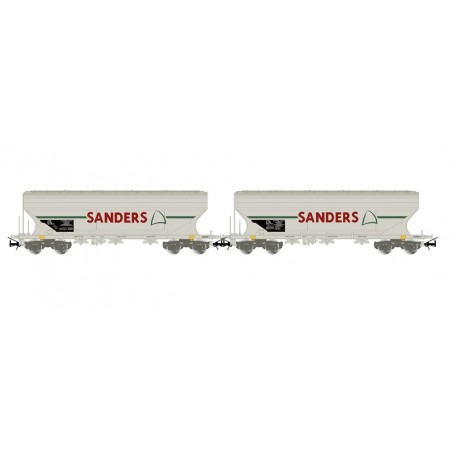 1 BOX OF 2 CEREAL HOPPER WAGONS, 4 AXLES, SANDERS, SNCF, HO, EpV, BY JOUEF HJ6312