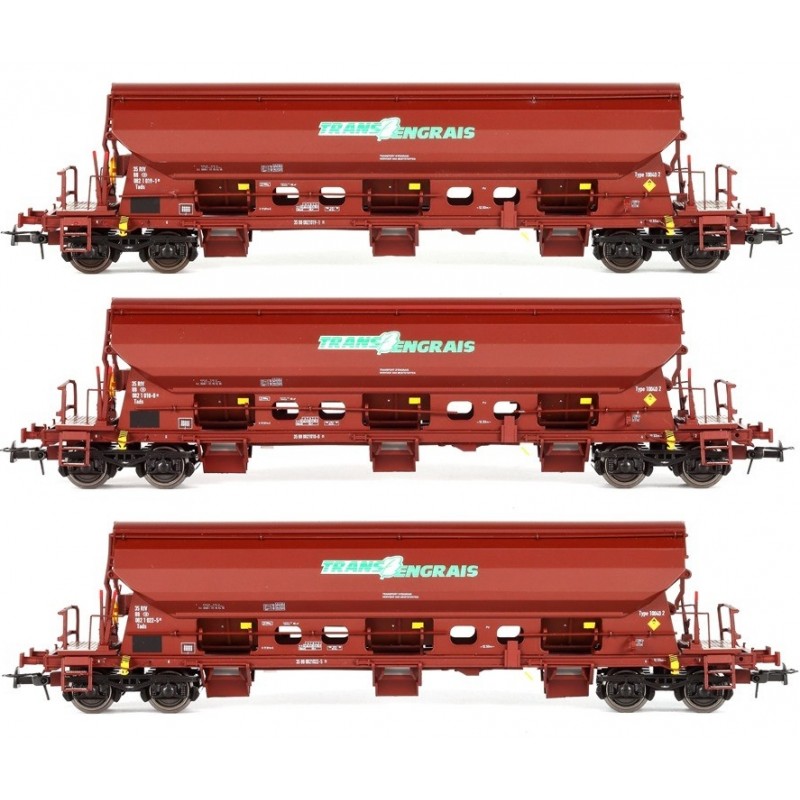 1 SET OF 3 Tads WAGONS, TRANS FERTILIZER, SNCB, HO, BROWN, BY B MODELS VB-83017