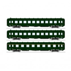 COFFRET DE 3 VOITURES DEV AO COURTES, B10, SNCF, HO, EpIII, PAR REE MODELES VB389