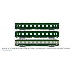 COFFRET DE 3 VOITURES DEV AO COURTES, SNCF, HO, EpIV/V, PAR REE MODELES VB396